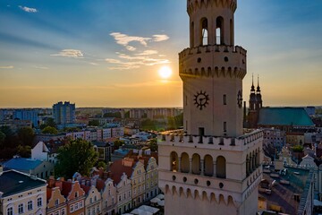 Aerial drone view on Opole city center and old town.