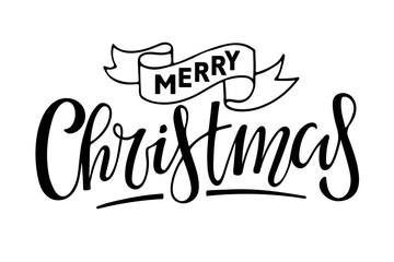 Merry Christmas lettering. Design for banner, flyer, brochure, card, poster. Ink illustration. Hand drawn modern calligraphy. Vector Winter time illustration. Holiday greetings quote isolated.