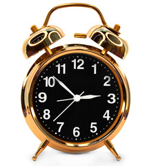 golden alarm clock on a white background