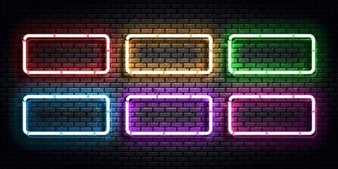 Vector set of realistic isolated neon sign of frame for template and layout.