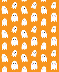 Vector seamless pattern of white hand drawn doodle sketch ghost isolated on orange background