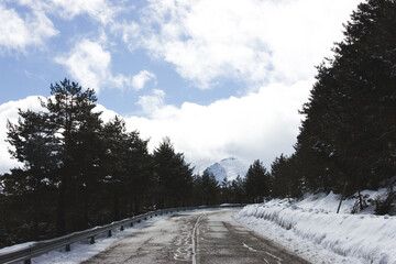 snowy road in the mountain