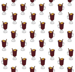 Vector seamless pattern of colored hand drawn doodle sketch mulled wine glass isolated on white background