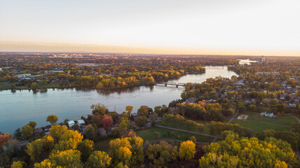 Naklejka premium Canadian autumn, aerial view of Laval city in Quebec