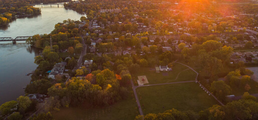 Canadian autumn, aerial view of Laval city in Quebec