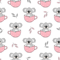 Seamless pattern with cute on koala bears in cups. Baby print © Afanasia