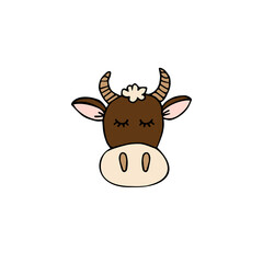 Vector hand drawn doodle sketch colored cow face isolated on white background