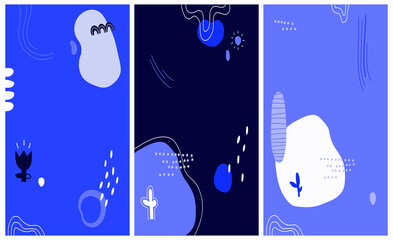 Stoffe zum Nähen Hand drawn abstract backgrounds set.Various shapes and doodle objects.Simple vertical trendy background template. Social media stories and post creative vector set.Contemporary pattern for print.