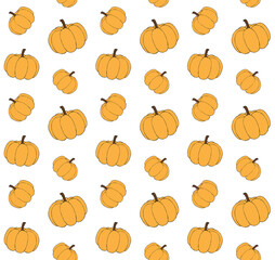 Vector seamless pattern of hand drawn doodle sketch colored pumpkin isolated on white background