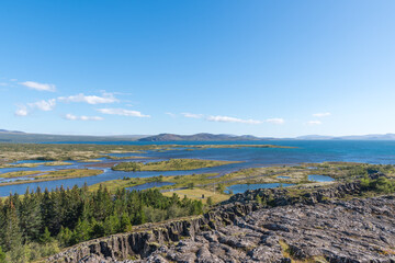 View over lake Thingvallavatn in Thingvellir national park in Iceland