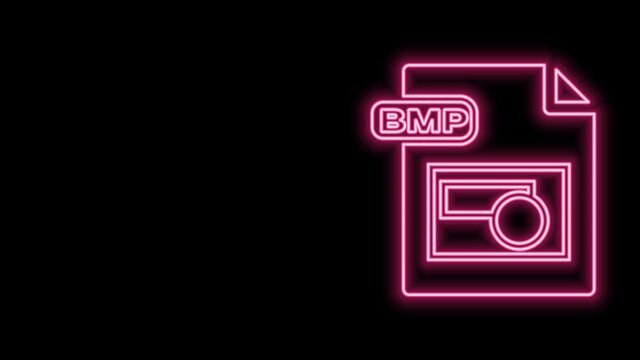 Glowing neon line BMP file document. Download bmp button icon isolated on black background. BMP file symbol. 4K Video motion graphic animation