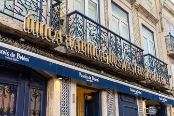 Beautiful view to old historic Pastel de Belem bakery factory