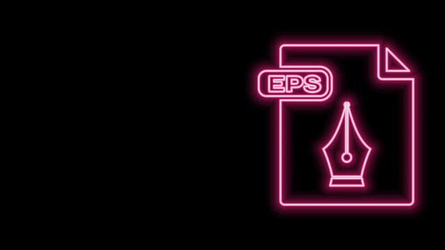 Glowing neon line EPS file document. Download eps button icon isolated on black background. EPS file symbol. 4K Video motion graphic animation