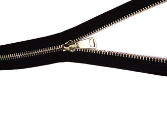 Black zipper lock for jacket on white background isolate