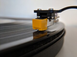 needle on a vinyl record close up 