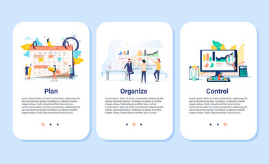 Planning and organizing concept illustration set, perfect for banner, mobile app, landing page. Onboarding screens set