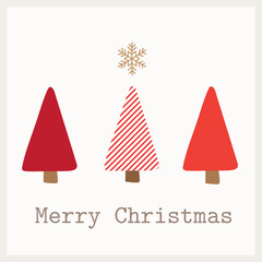 Merry Christmas lettering and red striped trees illustration. Vector design element. Great for Christmas greeting cards, stickers, labels, tags, icons.