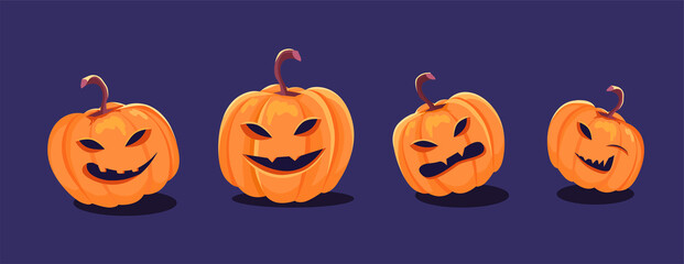 Funny scary pumpkin heads halloween vector illustration