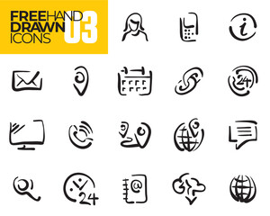 Hand drawn icons. Contact line icons. Business icons set. Doodles.