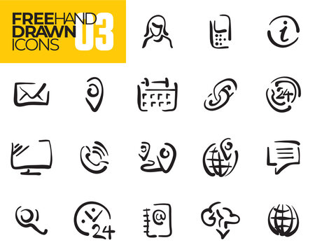 Hand Drawn Icons. Contact Line Icons. Business Icons Set. Doodles.