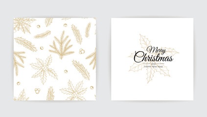 Merry Christmas greeting card with new years tree. Vector holiday illustration.