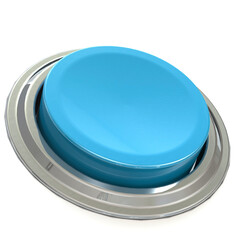 Blue button with metal ring