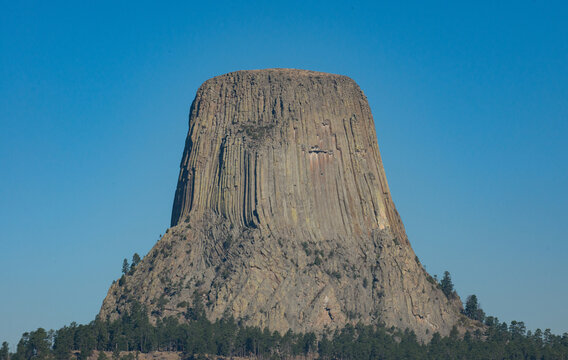 Devils Tower National Monument in the Bear Lodge Ranger District of the Black Hills, northeastern Wyoming. Grizzly Bear Lodge in United States of America National Park. 