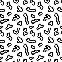 Fluid amorphous forms vector seamless pattern. Hand drawn black brush strokes. Organic irregular circular lines with circles. Hand drawn black and white organic shapes texture. Grunge squiggle lines 