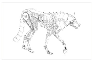 3D design of a robot wolf.