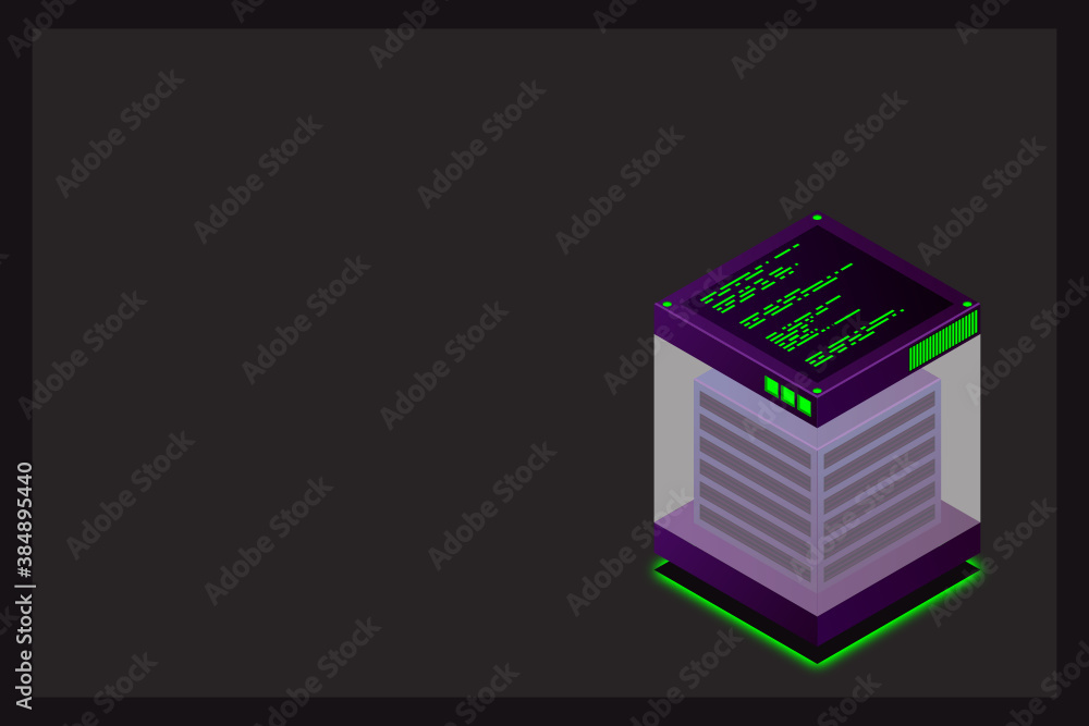 Poster isometric digital technology web banner. big data machine learning algorithms. analysis and informat