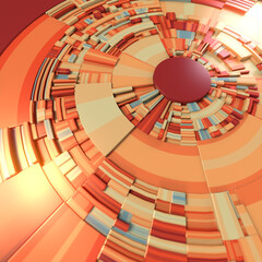 Multi colored circular hi-tech geometric shapes. Abstract pattern with a depth of field. 3d rendering illustration