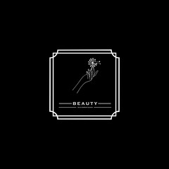 illustrations in minimal linear style - minimalistic modern art - female portrait and flowers. emblem for beauty studio and cosmetics