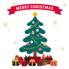 クリスマスツリーとプレゼントのイラスト　正方形 文字あり