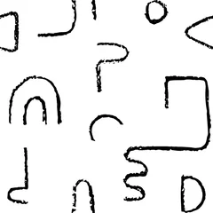 Foto op Plexiglas Hand getekend zwart-wit naadloos patroon. Onregelmatige krijt doodle lijnen. Abstracte vectorachtergrond. © Oleksandra