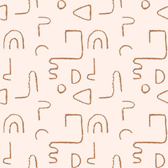 Hand drawn monochrome seamless pattern. Irregular chalk doodle lines. Abstract vector background.
