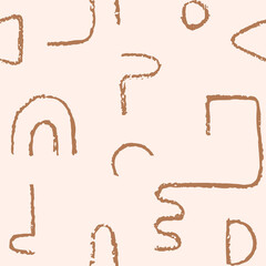 Hand drawn monochrome seamless pattern. Irregular chalk doodle lines. Abstract vector background.