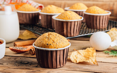 Homemade autumn pumpkin muffin with chia seeds