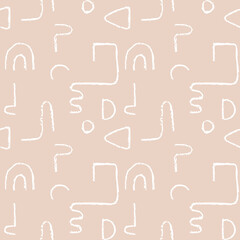 Hand drawn monochrome seamless pattern. Irregular chalk doodle lines. Abstract vector background.