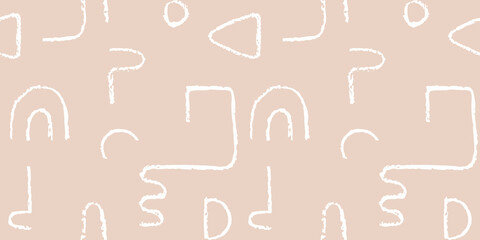 Hand drawn monochrome seamless pattern. Irregular chalk doodle lines. Abstract vector background.
