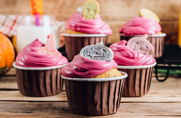 Happy Halloween cupcakes decorated cream and chocolate