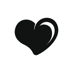 Simple cute heart with highlight leaning sideways silhouette icon. Flat vector illustration design.