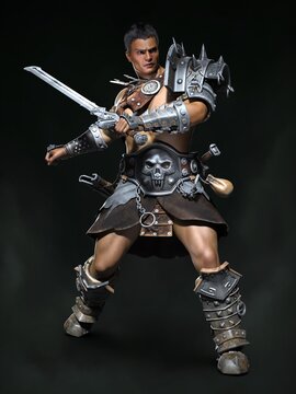 Medieval soldier, the barbarian. 3d illustration