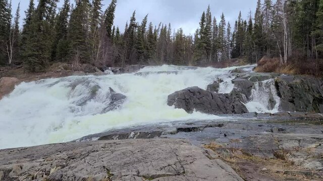 4k Video of Cameron River Rampart Falls northwest territories canada