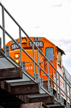  Aug. 3, 2009 - Gravenhurst, Ontario, Canada: The iconic orange of the Ontario Northlander, a crucial transportation service from Toronto to Cochrane was replaced with bus service in 2012.