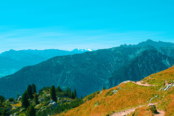 landscape in the mountains, view from Rofan Mountains in Tyrol, Austria