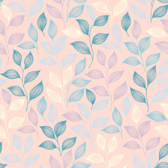 Tea leaves seamless pattern design. Herbal sketchy background