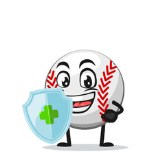 vector illustration of baseball character or mascot holding shield for protection