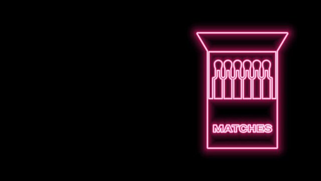 Glowing neon line Open matchbox and matches icon isolated on black background. 4K Video motion graphic animation