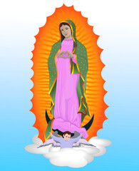 Virgin of Guadalupe hands of heart vector illustration
