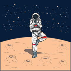 Obraz premium astronauts doing yoga on the moon - handrawn illustration for poster, wallpaper, etc